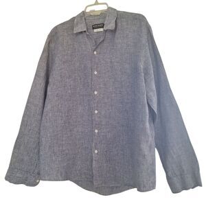 Marcel Rochas Pure Linen Shirt Button Front Long Sleeve Coastal Blue size XL Men